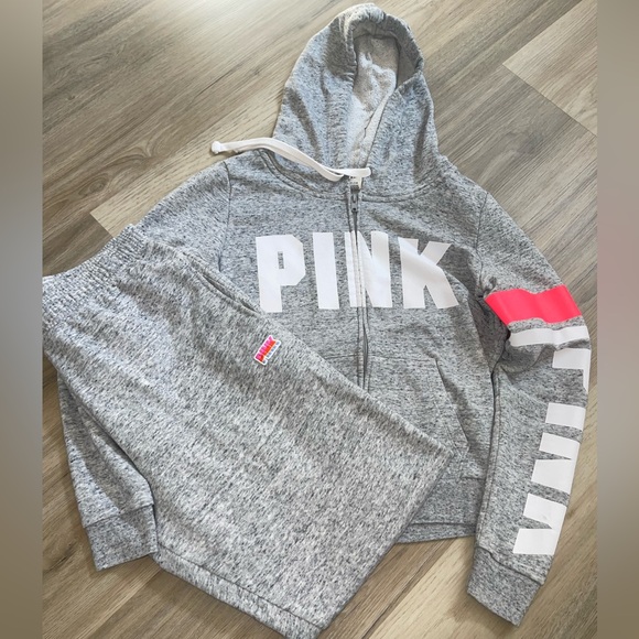 PINK Victoria's Secret Sweaters - Victoria’s Secret PINK Gray Matching Set Hoodie + Baggy Pants